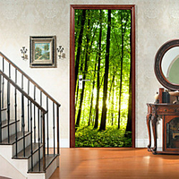 2pcs Self-adhesive Creative 3D Forest Door Stickers Living Room Diy Decoration Home Waterproof Landscape Wall Stickers