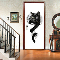 2pcs Self-adhesive Creative Angry Black Cat Door Stickers For Living Room Diy Decorative Home Waterproof Wall Stickers miniinthebox