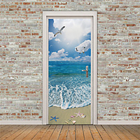 2pcs Self-adhesive Creative Blue Sea And Blue Sky Door Stickers Living Room Diy Decoration Home Waterproof Removable Wall Stickers