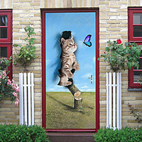 2pcs Self-adhesive Creative Play Cat Door Stickers For Living Room Diy Decorative Home Waterproof Wall Stickers miniinthebox