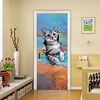 2pcs Self-adhesive Creative Silly Cat Door Stickers For Living Room Diy Decorative Home Waterproof Wall Stickers miniinthebox
