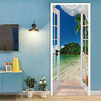 2pcs Self-adhesive Creative Simulation Window Scenery Door Stickers Living Room Diy Decoration Removable Home Waterproof Wall Stickers miniinthebox