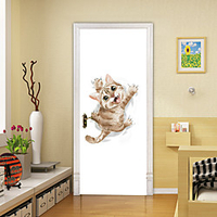 2pcs Self-adhesive Creative Stimulated Cat Door Stickers For Living Room Diy Decorative Home Waterproof Wall Stickers miniinthebox