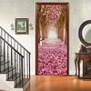 2pcs Self-adhesive Pink Cherry Blossom Avenue Door Stickers For Living Room Diy Decoration Renovation Home Waterproof Landscape Wall Stickers