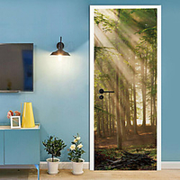 2pcs Self-adhesive Pvc Creative Forest Sunshine Door Stickers For Living Room Diy Decorative Home Waterproof Wall Stickers miniinthebox