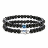 2pcs set handmade elastic 6mm black agate beads bracelet natural stone evil eye hamsa fatima hand charm beaded couples bracelets kabbalah bracelet