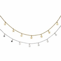 2pcs star choker necklace set dainty gold and silver star tassel chain pendant statement necklace collar for women girls