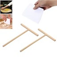 2Pcs T Shape Crepe Maker Pancake Batter Wooden Spreader Stick and 1pcs Sale Cream Smooth Cake Spatula Baking Pastry Tools