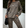 2pcs women tracksuit leopard print off shoulder long sleeve tops pants sets casual lounge wear sweatsuit (m, gray) miniinthebox