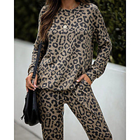 2pcs women tracksuit leopard print off shoulder long sleeve tops pants sets casual lounge wear sweatsuit (m, gray) miniinthebox