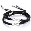 2pc/set stainless steel 8 infinity couple bracelet braided leather rope bangle wrist adjustable chain fit 7-9 inch for lover friendship (2pc black)