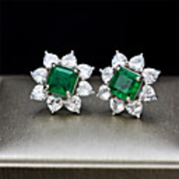 3 carat Synthetic Emerald Earrings Alloy For Women