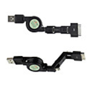 3-In-1 Rectractable USB to Apple 30pin/Micro USB/Mini USB Cable - 80CM/Black
