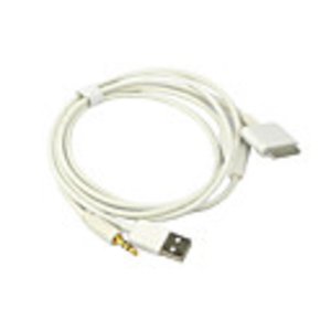 3-in-1 USB 3.5mm AUX Audio/Data/Charger Cable for iPod/iPhone/iPad/iPad 2 (White)