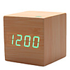 3" Khaki Wooden Design Green Light Desktop Cubic Alarm Clock Thermometer (USB/4xAAA)
