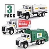 3 pack of diecast city transport vehicles,  garbage truck,  tanker truck,  express delivery truck,  1/50 scale metal collectible model cars,  pull back car toys with opening doors for boys and girls