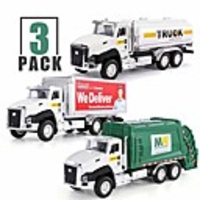 3 pack of diecast city transport vehicles,  garbage truck,  tanker truck,  express delivery truck,  1/50 scale metal collectible model cars,  pull back car toys with opening doors for boys and girls