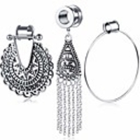 3 pairs stainless steel dangle plugs ear tunnels for women 2g earrings gauges expander stretcher ear piercing jewelry (2g=6mm)