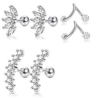 3 pairs stainless steel silver ear cartilage earrings for women girls tragus helix earring cute conch flat back piercing jewelry 16g