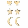 3 pairs/set moon star heart stud earrings stainless steel crescent for women girl never fade geometric jewelry-gold