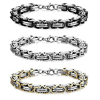 3 pcs 8mm stainless steel chain link bracelets for men byzantine bracelets, 8.0 inches