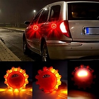 3 Pcs LED Road Flares Emergency Lights Roadside Safety Beacon Disc Flashing Warning Flare Kit with Magnetic Base Hook for Car Truck Boats