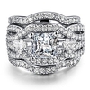 3 piece s925 silver engagement rings set princess cut synthetic diamond halo infinity wedding bridal ring band for women size 9.5