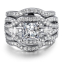 3 piece s925 silver engagement rings set princess cut synthetic diamond halo infinity wedding bridal ring band for women size 9.5