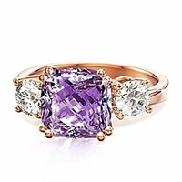 3 stone cushion cut cz engagement rings for women inspired by royal wedding with simulated diamond amp; gemstone,  wedding ring sets in 18k yellow gold,  rose gold amp; white gold plating