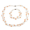 3 Strings Type Pink Pearl Bracelet and Necklace Set