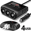 3 Way Car plug Charger Adapter 12V-24V Socket Splitter Plug LED 4 USB Charger Adapter 2.4A 100W For Phone MP3 DVR