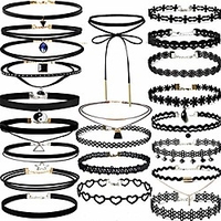 30 pcs black choker necklaces set womens velvet choker set classic with lace tattoo charm girls stretch necklace