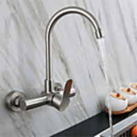 304 Stainless steel double-hole wall-mounted hot and cold water faucet balcony laundry pool rotating hot and cold kitchen faucet
