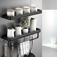 30cm Kitchen Bathroom Shelf Bath Shower Shelf Aluminum Black Bathroom Corner Shelf Wall Mounted Black Aluminum Kitchen Storage Holder miniinthebox