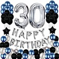 30th birthday decorations, 30 birthday balloons party supplies happy birthday banner latex balloons foil star balloons blue black (81pcs)