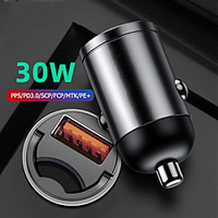 30W Quick Car Charger QC4.0 PPS Fast Charging for Xiaomi Samsung Phone Auto USB Type-C Socket Adapter Charge Black