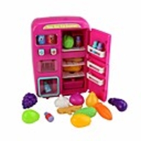 31 pcs portable role play set kitchen toy vending refrigerator with fog sound light pretend cooking kit gift for children 3 years old and up cute house doll kitchen girls boys (red)