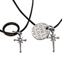 316L Stainless Steel Love Cross and Circle Couple Pendant Necklace