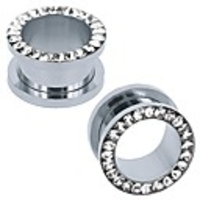 316l stainless steel rhinestone crystal ear tunnel plugs ear gauges expanders body piercing (white,  2g(6mm))
