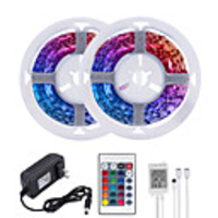 32.8ft 10M LED Strip Lights RGB Tiktok Lights 600LEDs Flexible Color Change SMD 2835 with 24 Keys IR Remote Controller and 100-240V Adapter for Home Bedroom Kitchen TV Back Lights DIY Deco