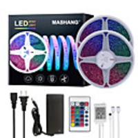 32.8ft 10M LED Strip Lights RGB Tiktok Lights Waterproof SMD 2835 600LEDs SMD 5050 with 24 Keys IR Remote Controller and 100-240V Adapter for Home Bedroom Kitchen TV Back Lights DIY Deco