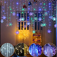 3.5M Christmas Decoration Colorful Snowflake LED Fairy String Light 96 LED Flashing Curtain Light Waterproof Outdoor Holiday Party Connectable Wave Flexible Lights Christrmas Gift AC 100V-240V