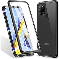 360°full body case for samsung galaxy a21s/a51/a71/a81/a91,  magnetic adsorption metal cover with built-in screen protector[9h clear anti-scratch strong tempered glass], alloy bumper protection(black) miniinthebox