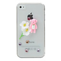 3D Bling Faux Flower Bear Protective Back Case for iPhone 4