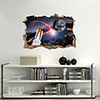 3D Broken Wall Lunar Aurora Spacecraft Wall Sticker Living Room Bedroom Children