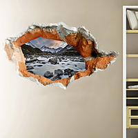3D Broken Wall Mountain And Running Water Hallway Background Decoration Can Be Removed Stickers miniinthebox