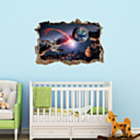3D Broken Wall Planet Satellite Series Wall Stickers Home Children