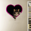 3D Broken Wall Purple Heart Cat Cartoon Home Children