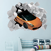 3D Broken Wall Race Car Home Hallway Background Decoration Can Be Removed Stickers miniinthebox
