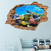 3D Broken Wall Sea Turtle Sea World Stereo Bedroom Living Room Background Decoration Can Be Removed Wall Stickers miniinthebox